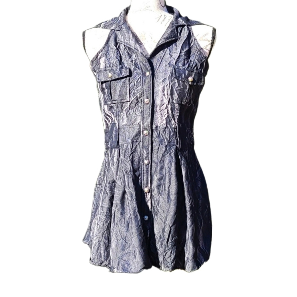 Vintage Cargo Peplum Crinkle Sleeveless Top Sleeveless Blouse Size M